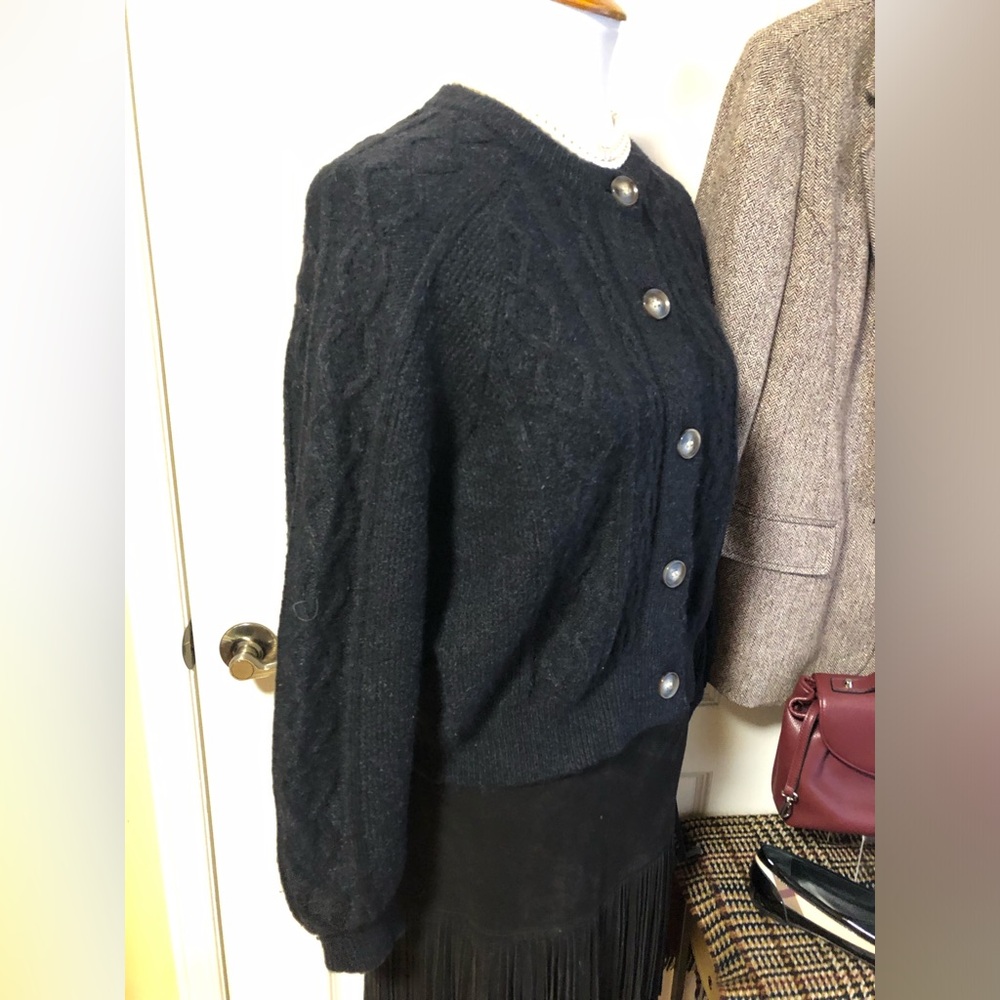 Chaps Black Cable-Knit Button Cardigan/sweater - Picture 3 of 11